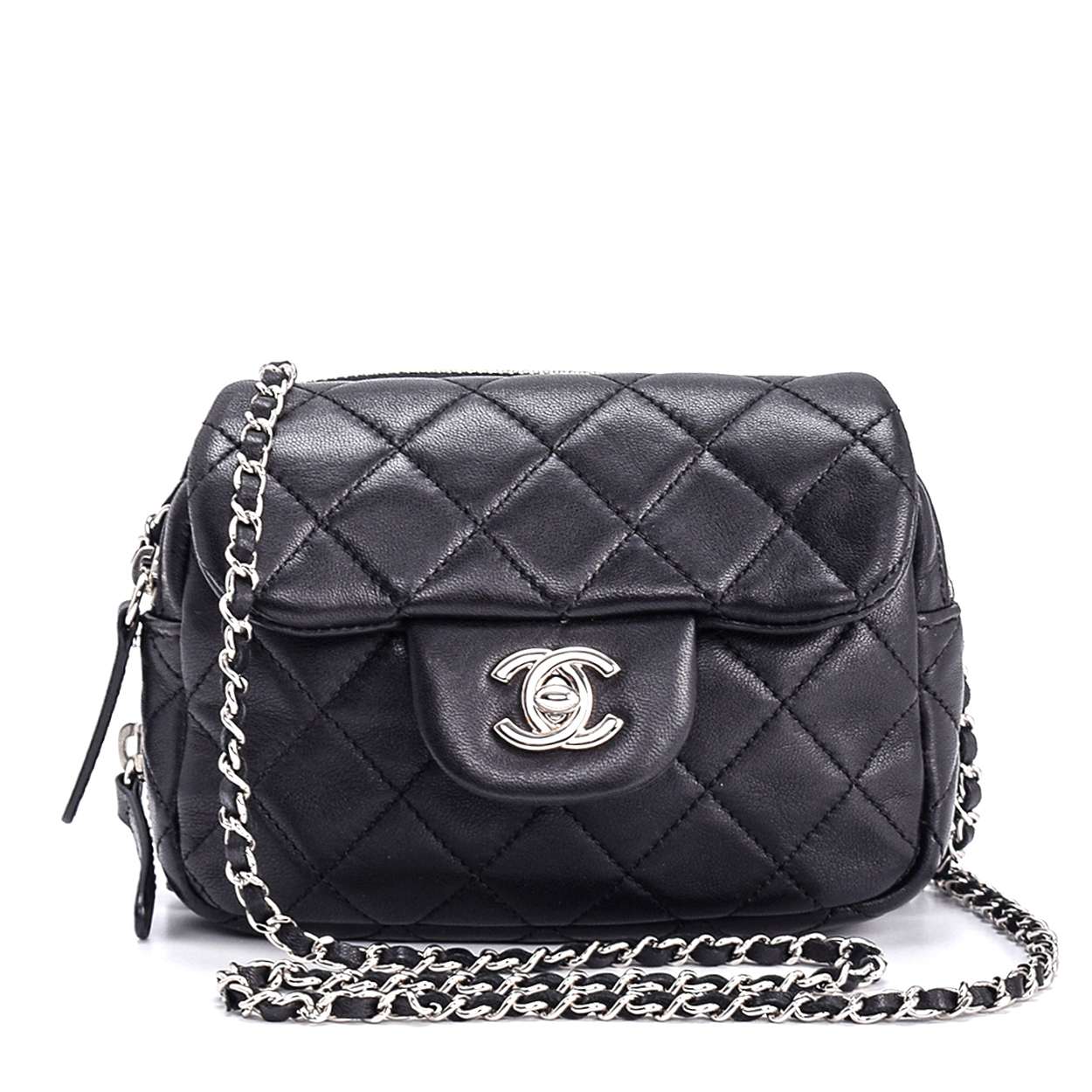 Chanel - Black Quilted Lambskin Leather Pocket Box Mini Camera Crossbody Bag